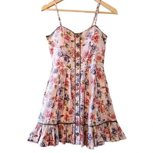 Katia Floral Print Pleated Sleeveless Mini Sundress Casual Dress Pink Size S